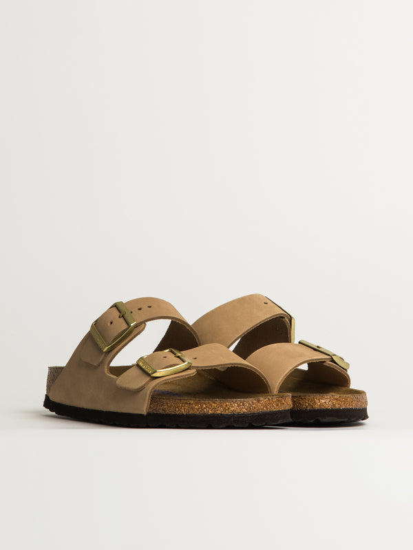 BIRKENSTOCK WOMENS BIRKENSTOCK ARIZONA SOFT FOOTBED NUBUCK SANDALS - MEDIUM/NARROW - SAND - Blackwell Supply Co.