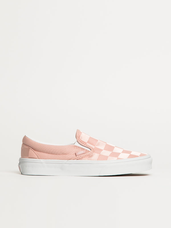 VANS WOMENS VANS CLASSIC SLIP ON SATIN SHOES - PINK CHECKER - Blackwell Supply Co.