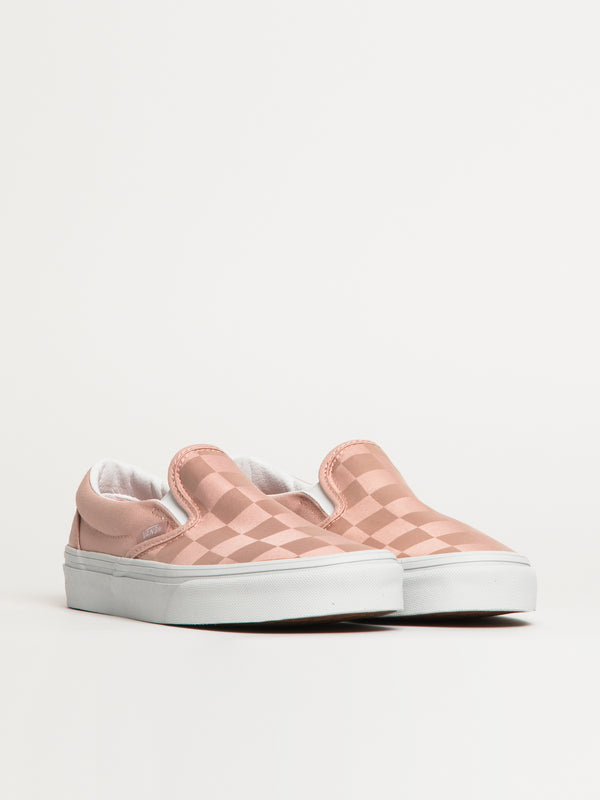 VANS WOMENS VANS CLASSIC SLIP ON SATIN SHOES - PINK CHECKER - Blackwell Supply Co.